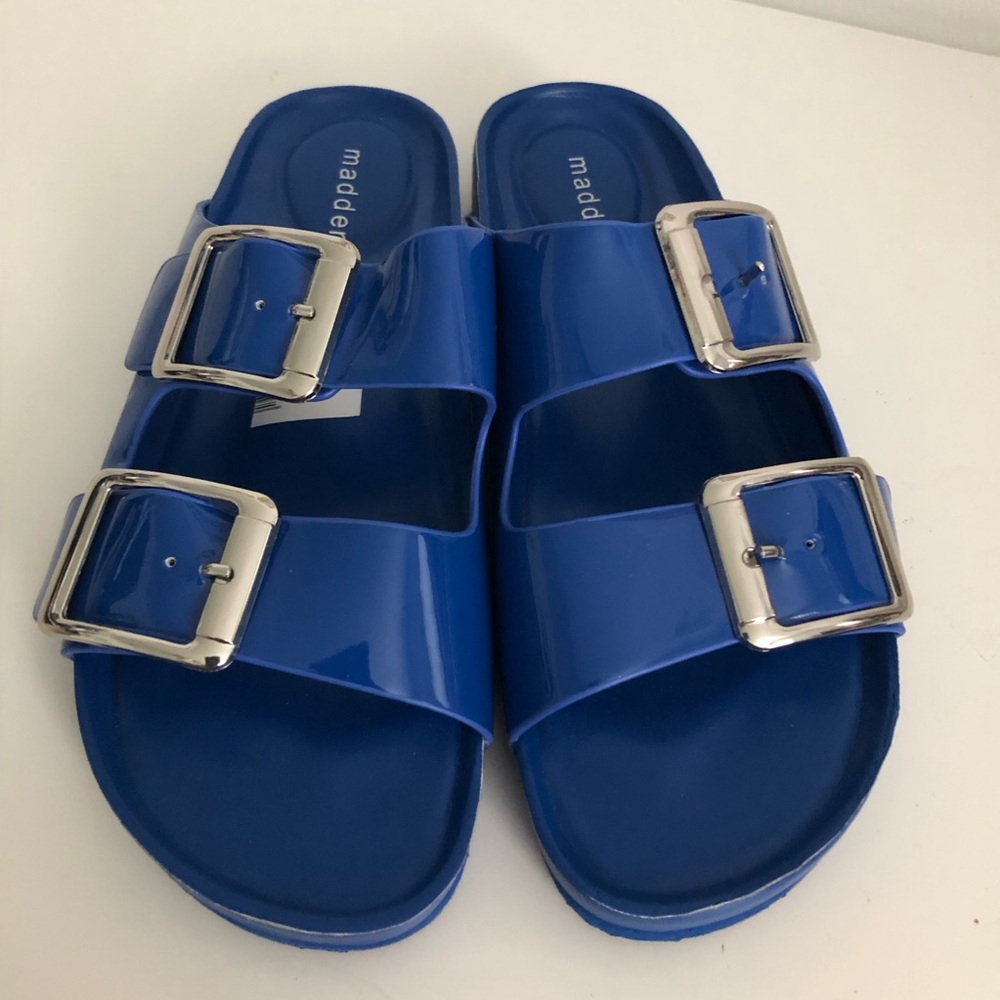 Steve Madden Cobalt Blue Patten Slide Sandals